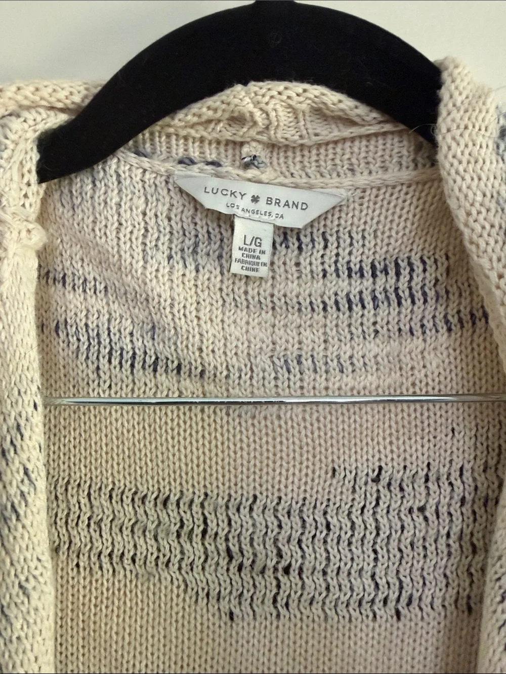 Lucky Brand Open-Front Stripe Cardigan - Cream & Gray